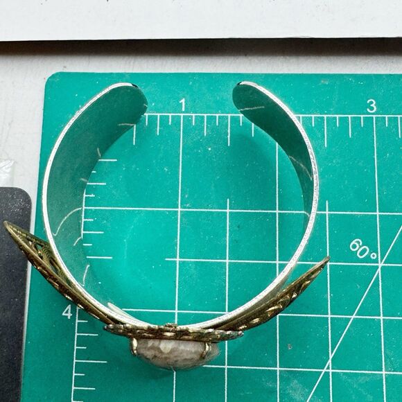 Filigree Bow Cuff Bracelet With Agate Geode Cabachon Center Bohemian Boho - Picture 9 of 10